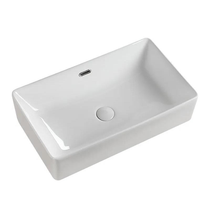 Modern Bathroom Sink Porcelain Rectangular with Pop-Up Drain and Overflow Vessel Sink