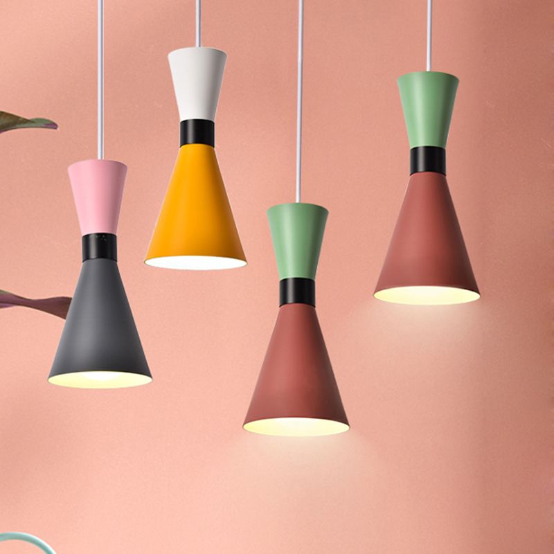 Hourglass Ceiling Pendant Light Contemporary Nordic Style Metal 1 Bulb Grey/Red/Yellow Hanging Lamp for Living Room