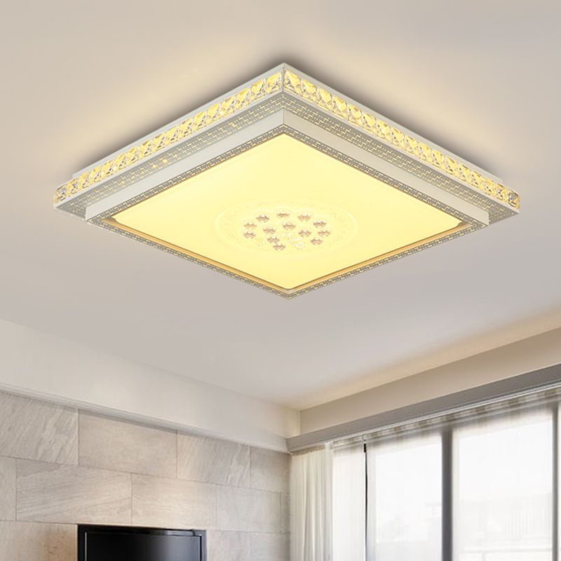 Tetragon Clear Crystal Flush Ceiling Light Modern LED White Flush Mount Lighting for Living Room