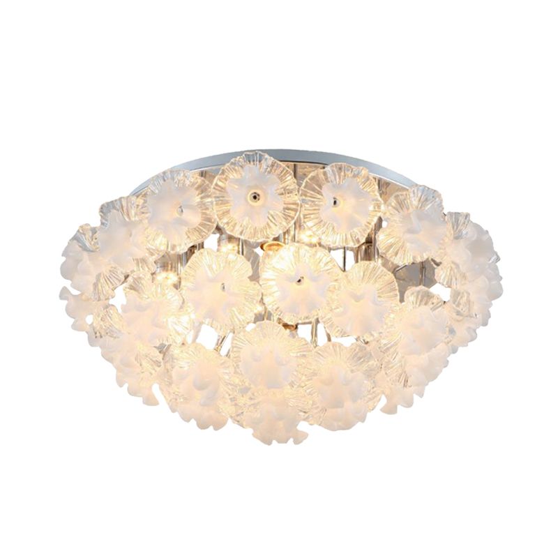 Crystal Flower Ceiling Mount Contemporary 4 Lights Chrome Flushmount Light for Living Room