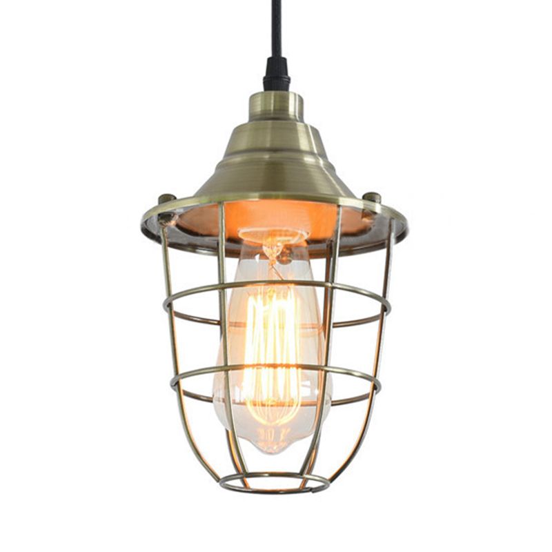 Filo Cage comodino appeso la spia industriale in metallo vintage 1 lampadina in ottone/finitura cromata mini ciondolo