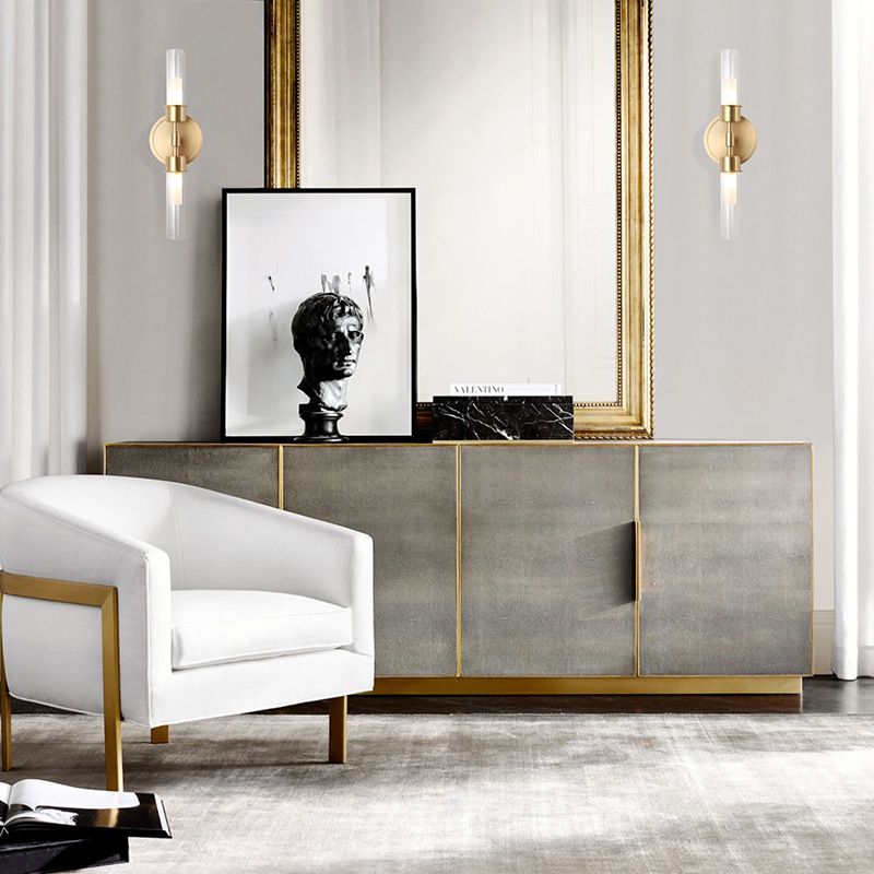 Modern Double Cylinder Wall Mount Light Clear Glass 2 Lights Brass Finish Wall Sconce