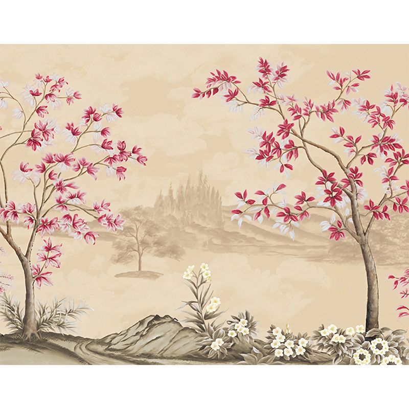 Chinese Lake Scenic Wall Murals Pastel Color Moisture Resistant Wall Covering for Accent Wall