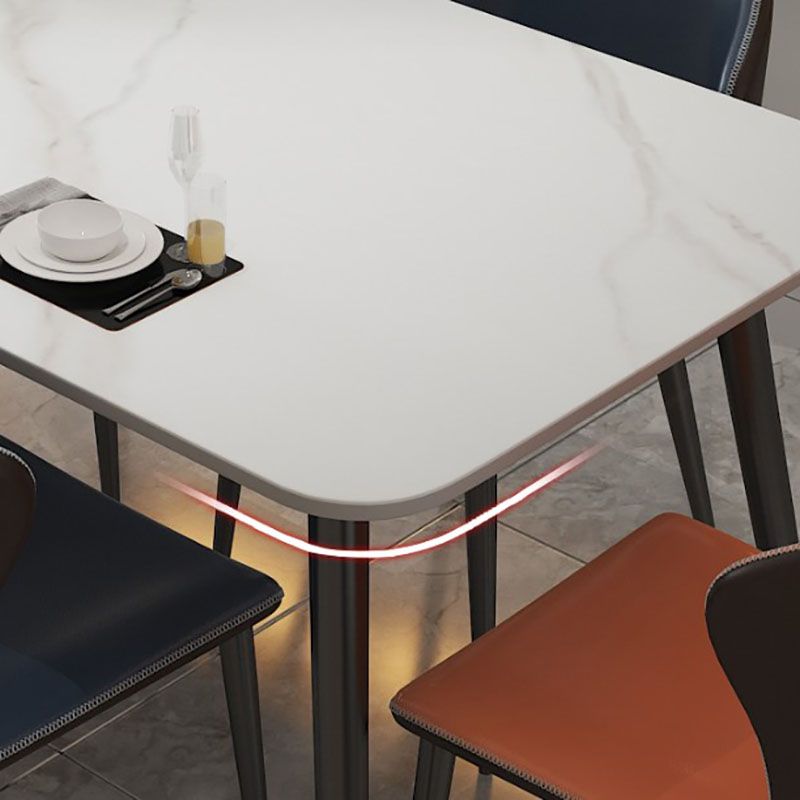 Light Luxury Rectangle Stone Top Dining Table Metal 4 Legs Dining Table