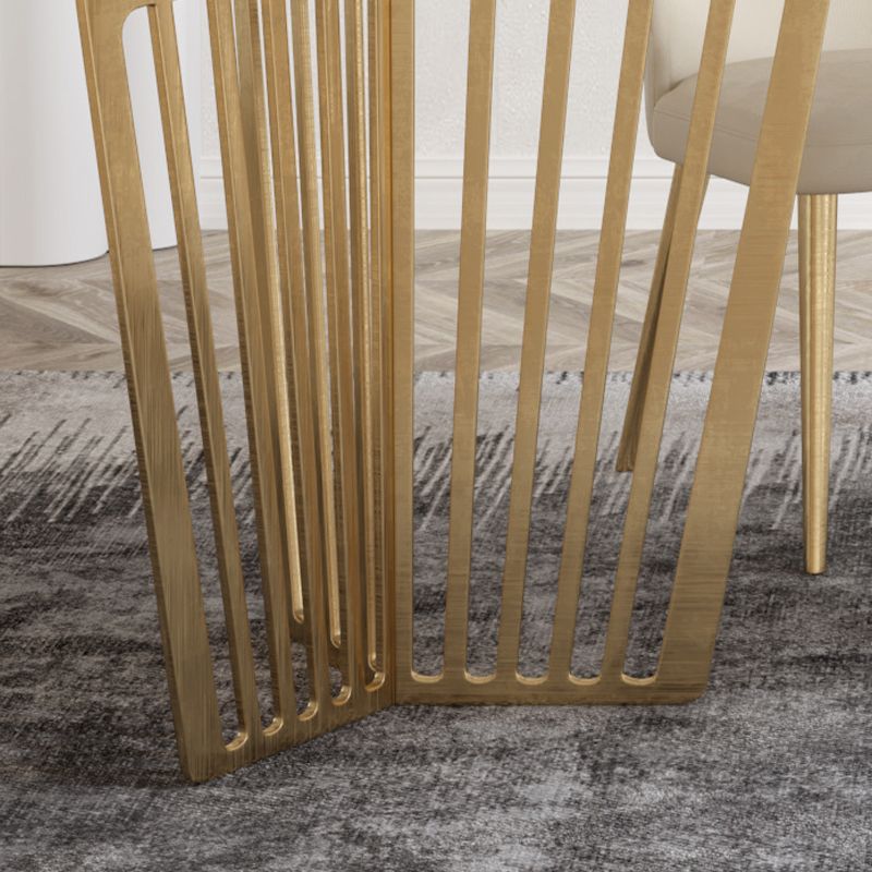 Luxury Sintered Stone Top White Table Rectangle Dining Table with Gold Double Pedestal