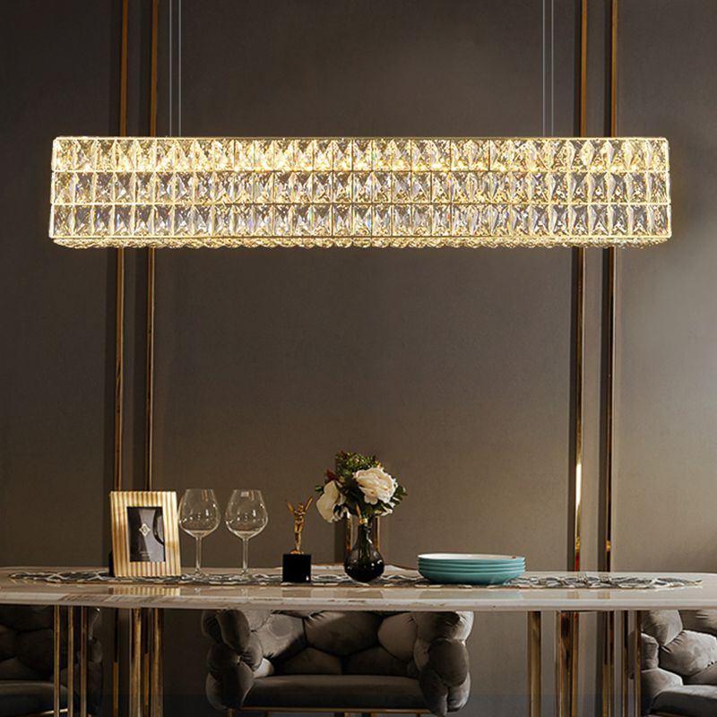 Contemporáneo de lámpara de cristal biselada Lámpara de lámpara de cristal lineal isla colgante para comedor