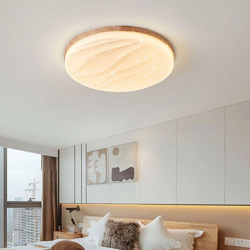 Round Shape Wood Flush Light Modern Style 1 Light Flush Mount Ceiling Lights in Brown