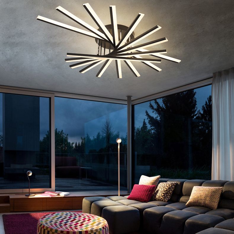 Soggiorno in ferro battuto LED Luci a soffitto Luci da soffitto Lineare Moderna Montaggio a filo