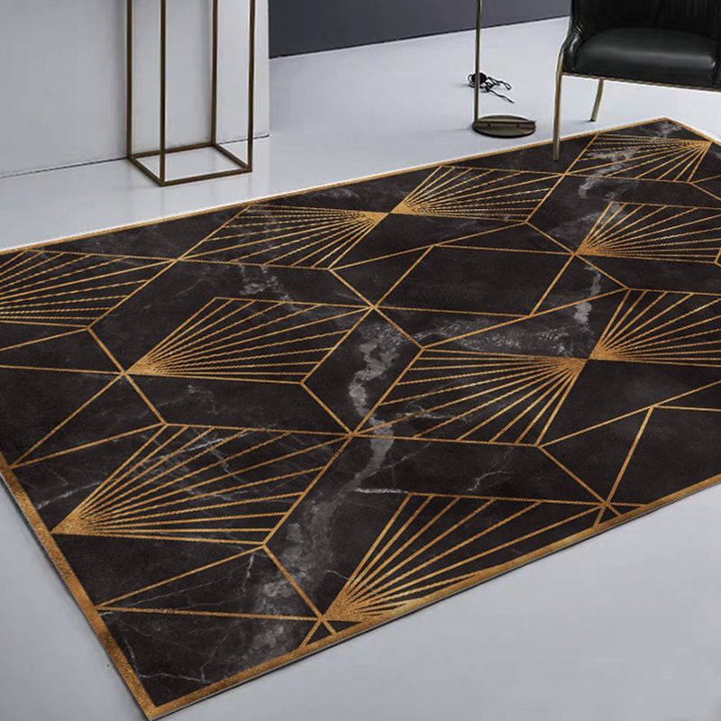 Black and Golden Modern Rug Polyester Geometric Print Rug Washable Non-Slip Backing Carpet for Living Room