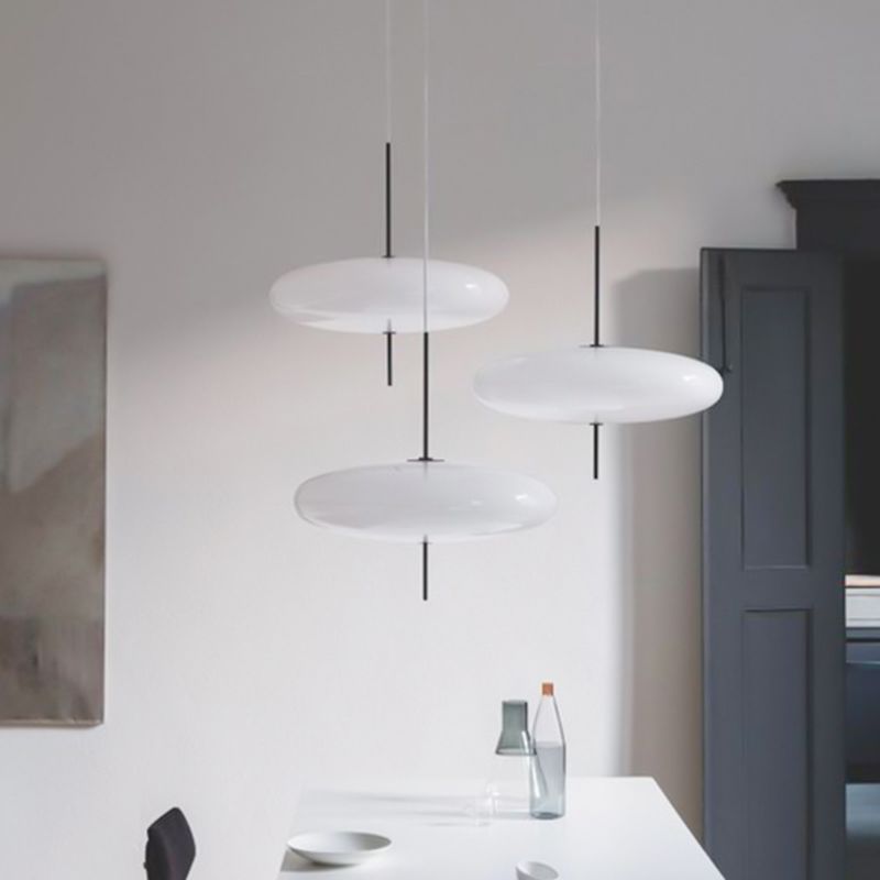 Modernism Circular Ceiling Pendant White Glass 1 Bulb Dining Room Hanging Light Kit
