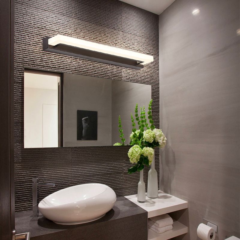 Linear Metal Wall Sconce Modern Style 1 Light Mirror Wall Mount Lighting in Black