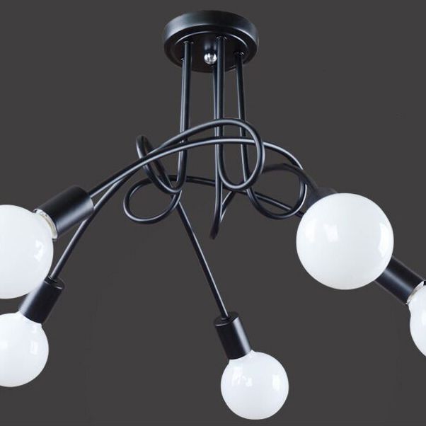 Exposed Living Room Ceiling Mounted Light Industrial Metal Black Semi Flush Ceiling Light Fixture