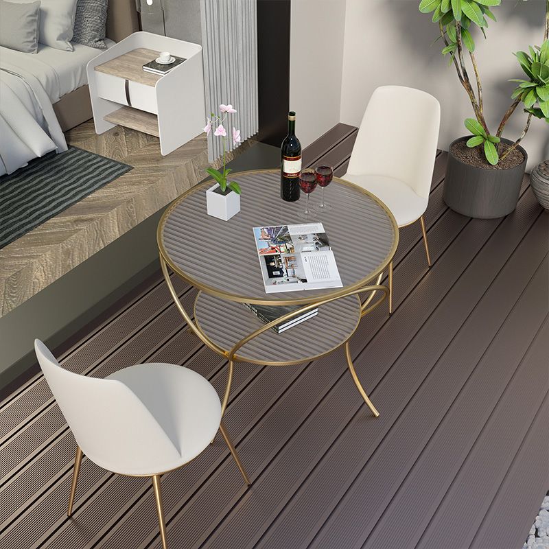 Round Shape Side Table Golden Farmhouse Style 2-Tier End Table