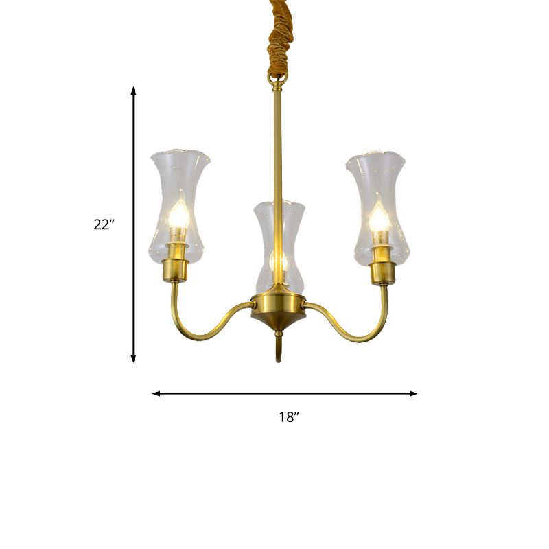 Brass 3/5 Lights Chandelier Light Fixture Traditional Clear Glass Flower Pendant Lamp