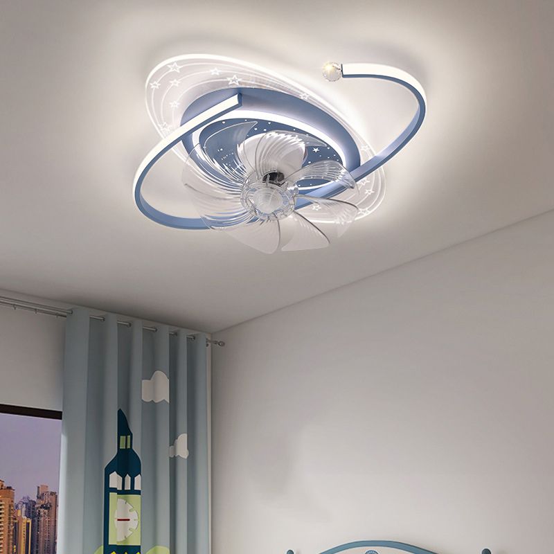 Pink/Blue Ceiling Fan Light Children 7-Blade LED Fan with Light for Bedroom