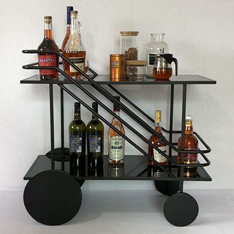 Glass Modern Prep Table Rolling Open Storage Rectangular Kitchen Trolley