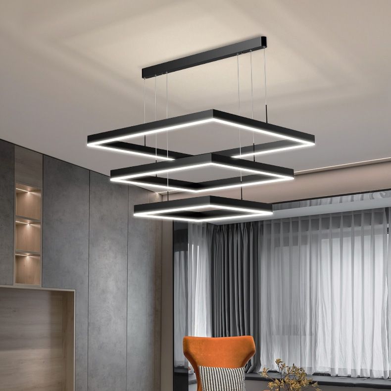 Square Shape Metal Hanging Lights Modern Style Hanging Light Fixtures in Black