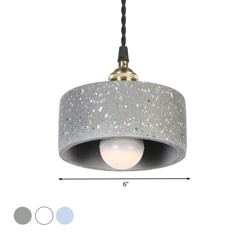Minimalist Undertint Pendant Light Drum Shaped Single Head Cement Suspension Light for Kitchen