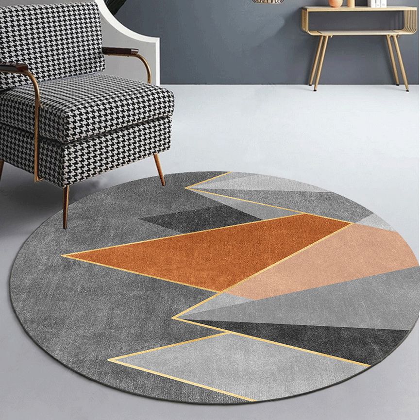 Round Graphic Printed Rug Polyester Minimalist Indoor Rug Stain Resistant Carpet for Home Decoration
