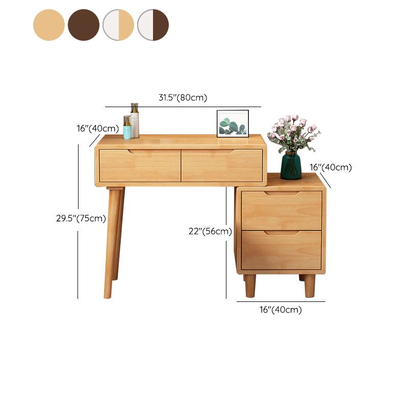 31. 5" L Wooden Vanity Table with Mirror & Stool 4 Drawers Makeup Vanity Table Set