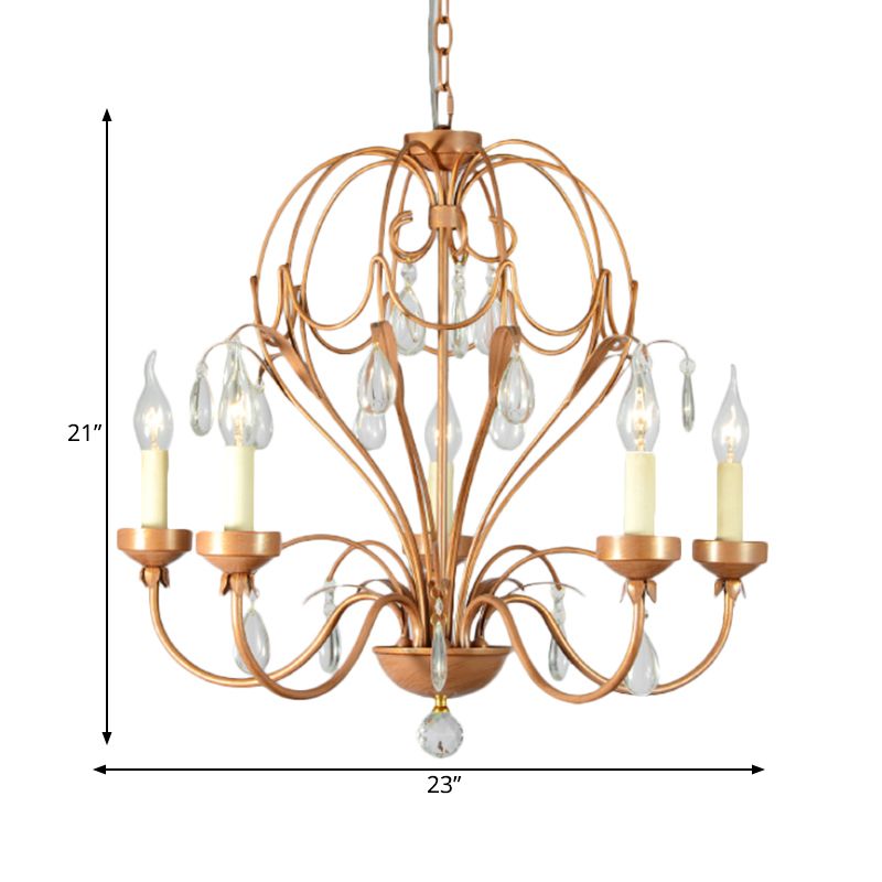 Brass 5/6 Lights Chandelier Light Fixture Traditional Metal and Crystal Candle Pendant Lamp for Dining Room