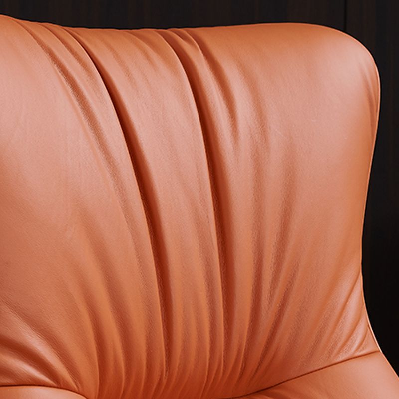 Modern Fixed Back Chair Solid Color Upholstered Genuine Leather ArmChair