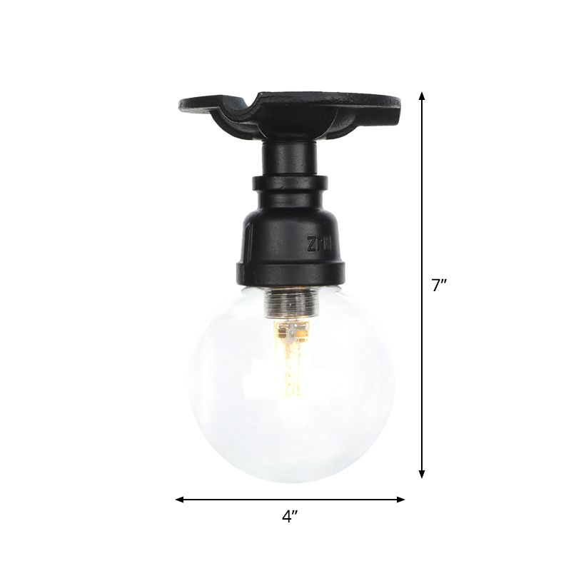 Orb Clear Glass Semi Flush Lighting Industrial 1 Bulb Restaurant Ceiling Mounted Fixture in Black