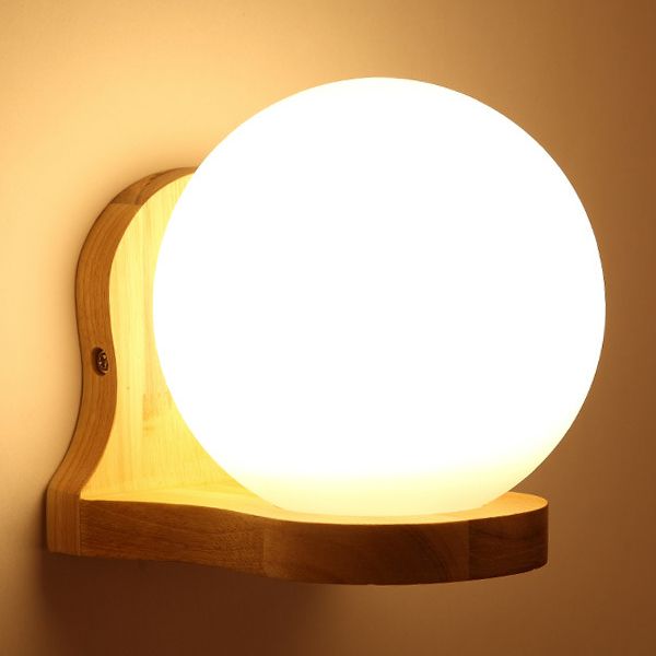 1 Light Wall Sconce Lamp Creative Modern Wood Glass Shade Wall Light for Stairs