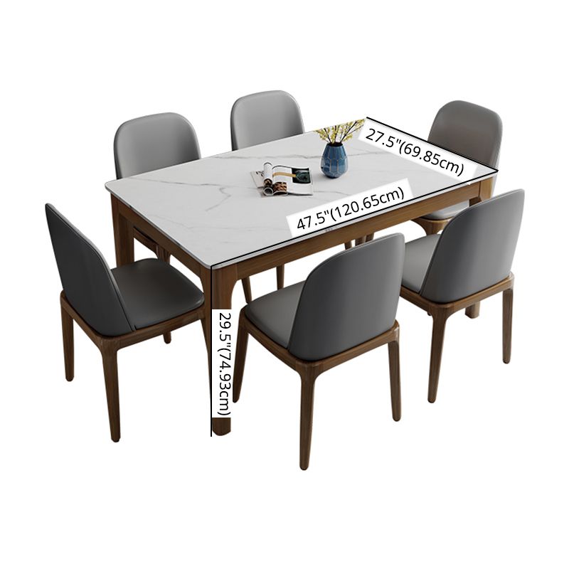 Contemporary Kitchen Rectangle Shape Dining Set Sintered Stone Standard Dining Set in White