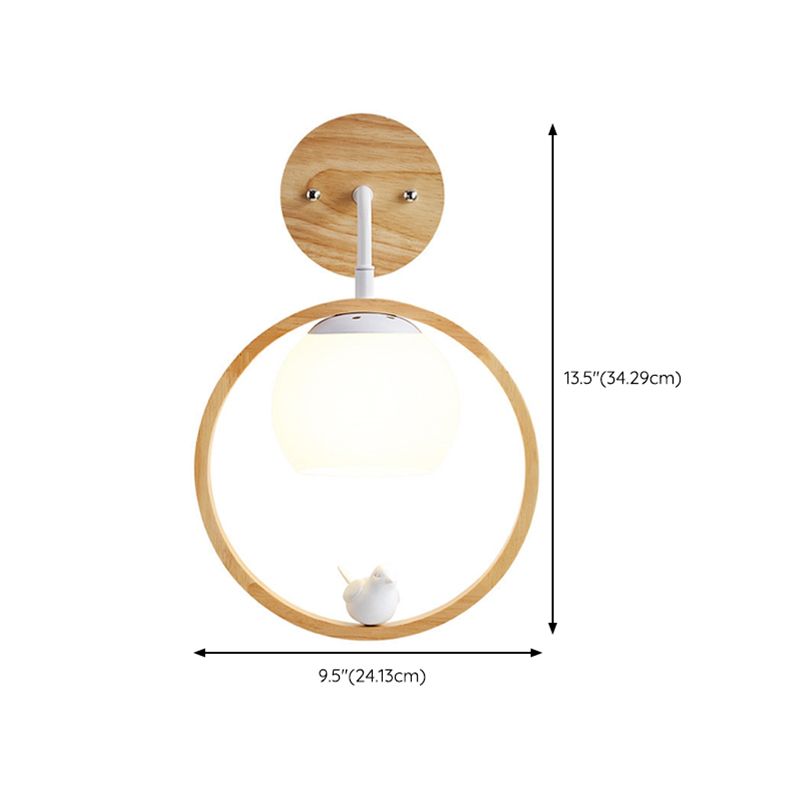 Contemporary Wood Lighting Globe Glass Shaded Wall Light for Bedroom