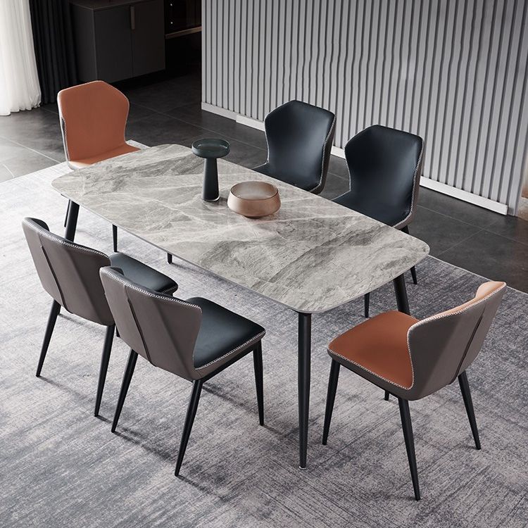 Industrial Sintered Stone Dining Table 4 Legs Carbon Steel Base Rectangle Table for Home