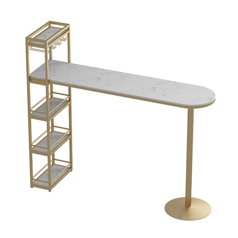 Faux Marble Bistro Bar Table Rectangle Metal Base Bar Table with Shelves