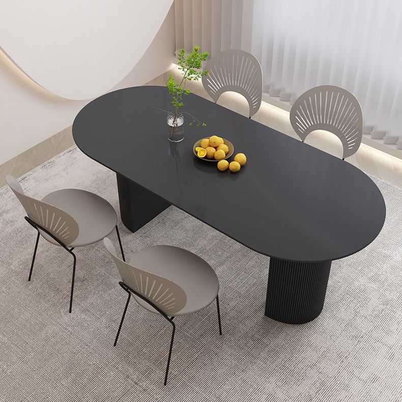 Stone Top Dining Table Contemporary Oval Table with Sled Base