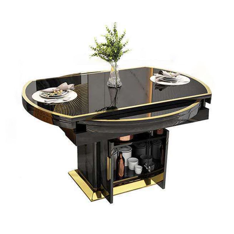 Glass Top Dining Table Modern Extendable Furniture with Pedestal Steel Base