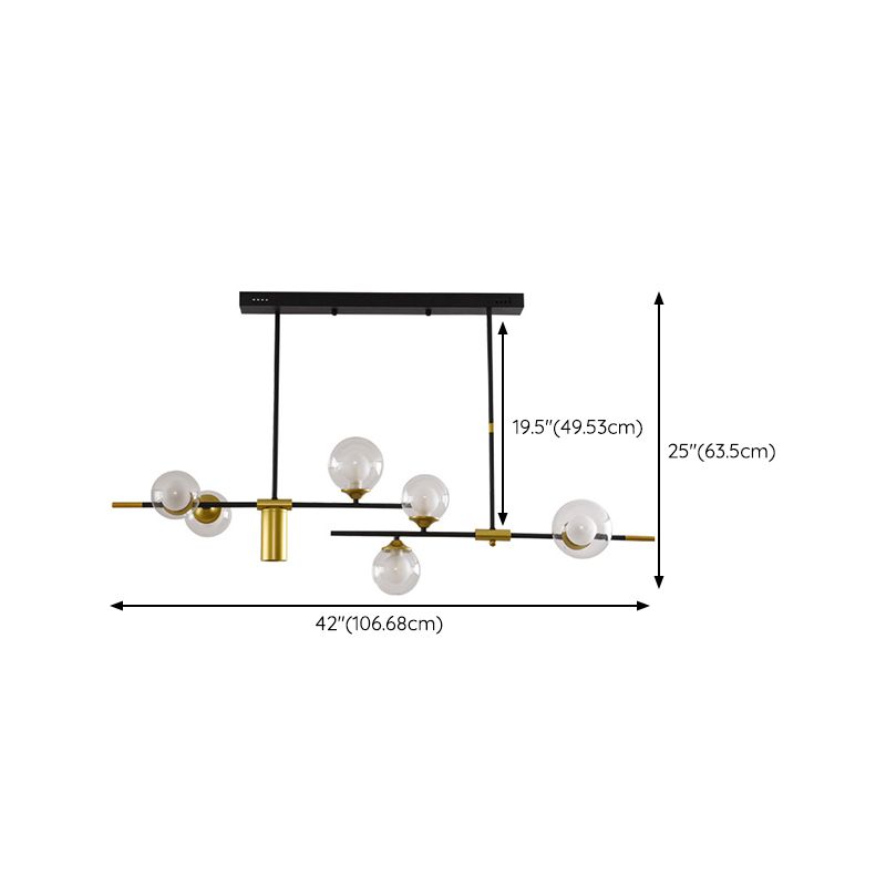7 - Light Ceiling Pendant Light Iron Kitchen Island Fixture with Glass Ball Shade