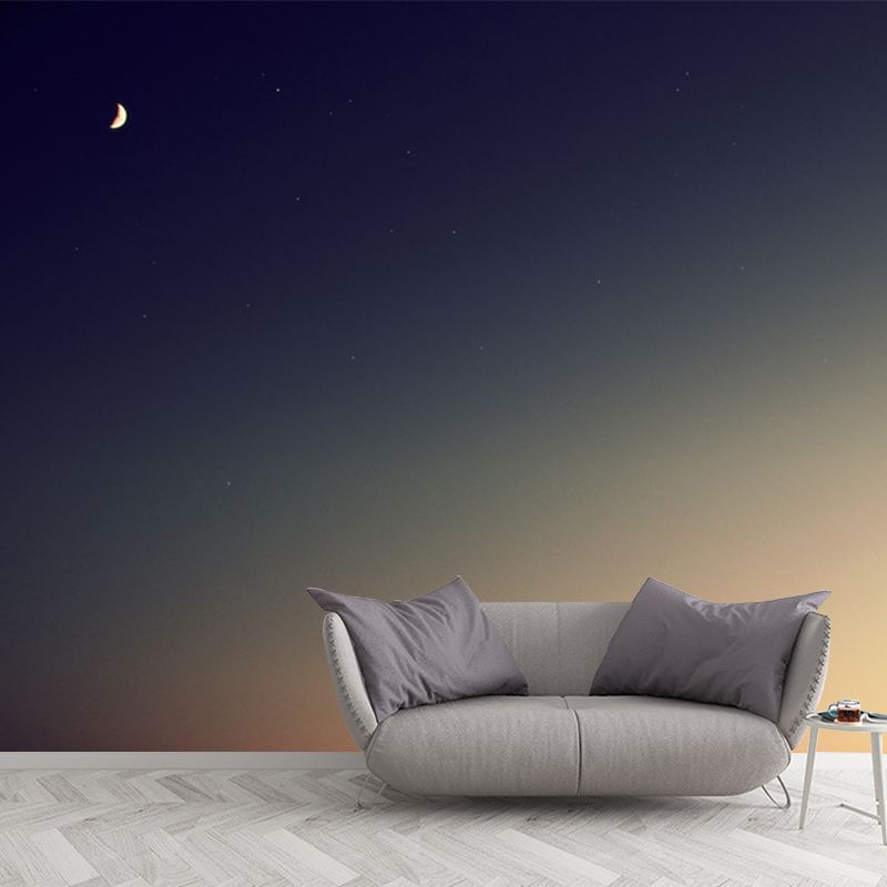 Photography Sky at Dusk Mural for Living Room, Blue and Yellow, Custom Size Available