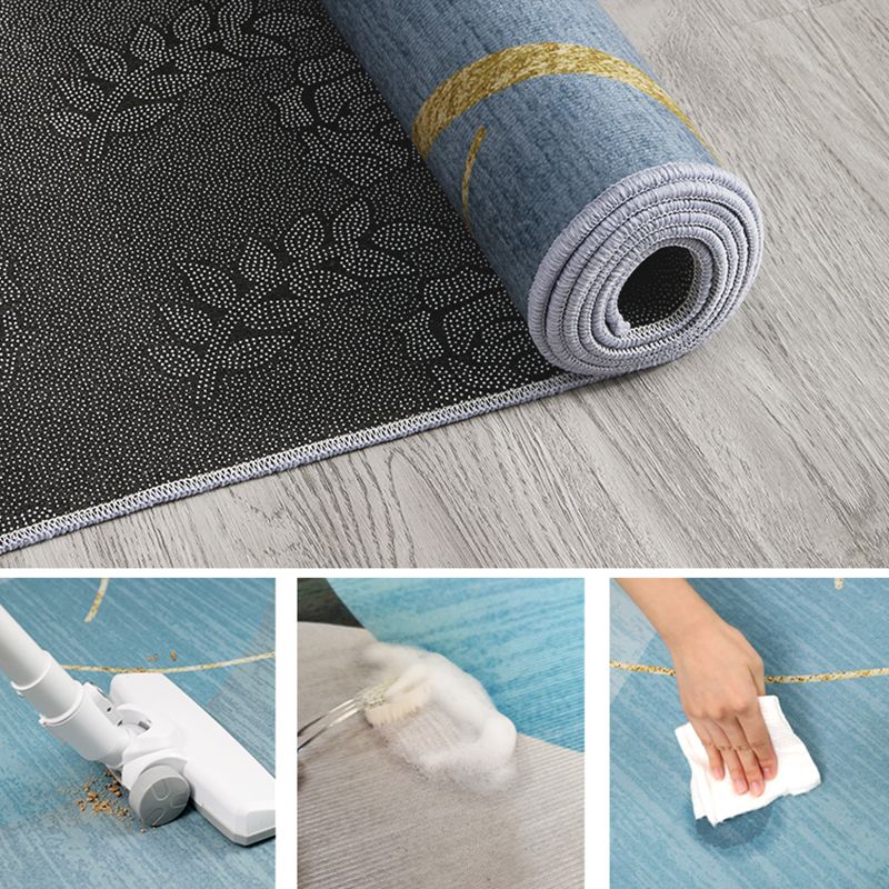 Blue Tone Causal Indoor Rug Polyester Blooming Effect Carpet Washable Rug for Home Decoration