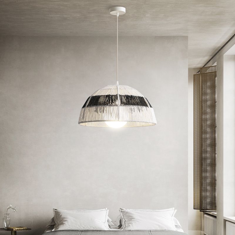 Single Light Dome Suspended Light Asian Style Rattan Decorative Lighting Fixture in Wood