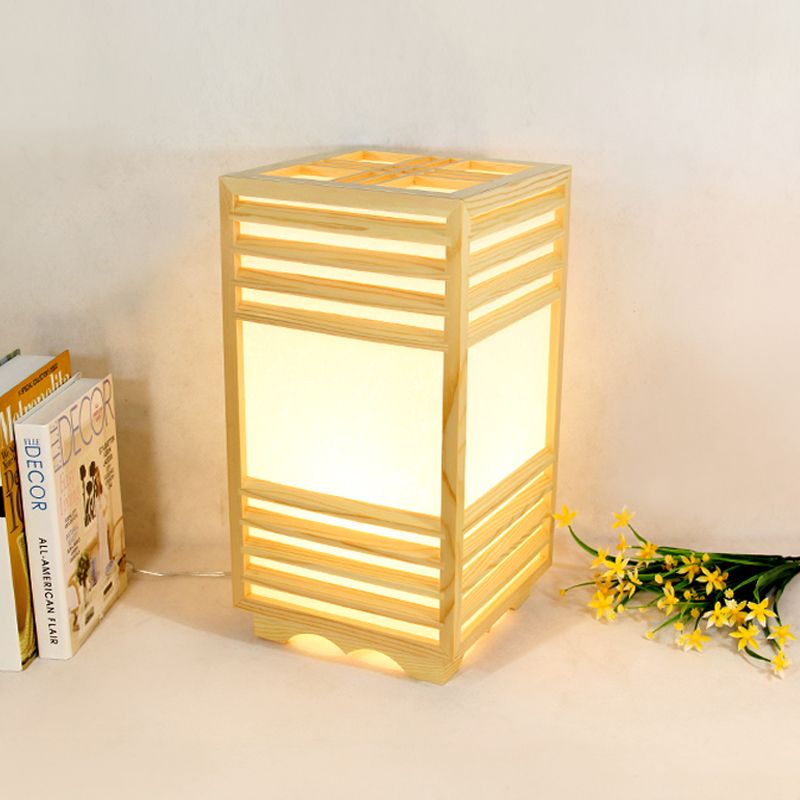 1 Kopf rechteckige Lesen helles zeitgenössisches Holz Nachttischlampe in Beige zum Studium