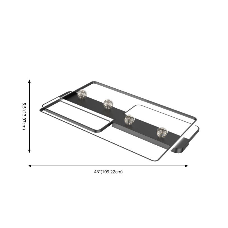 Zwarte rechthoekige inbouwlamp, minimalistische aluminium LED-plafondlamp met bolglazen kap