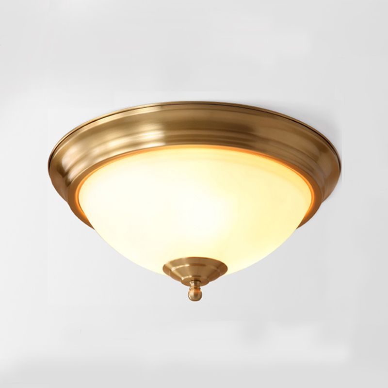 Glas-Bronze-Deckenleuchte im Kolonialstil, Kupferschale, Unterputzmontage für Innenräume