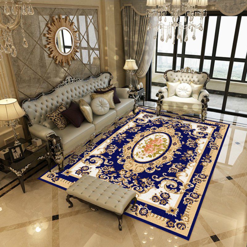 Navy Modern Rug Blending Graphic Rug Stain Resistant Rug for Living Room