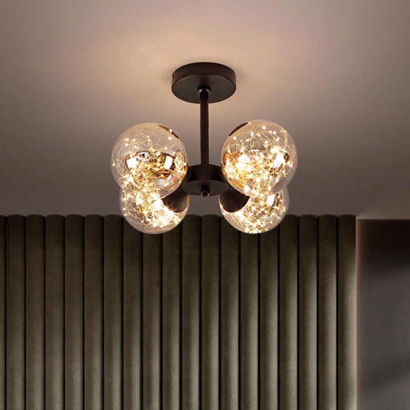 Montaggio sferico a fluso semifulto vetro moderno vetro a 4 luci
