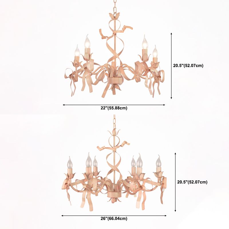 Multi Lights Pink Metal Suspension Pendant Light Curved Arm Modern Style Hanging Lamps