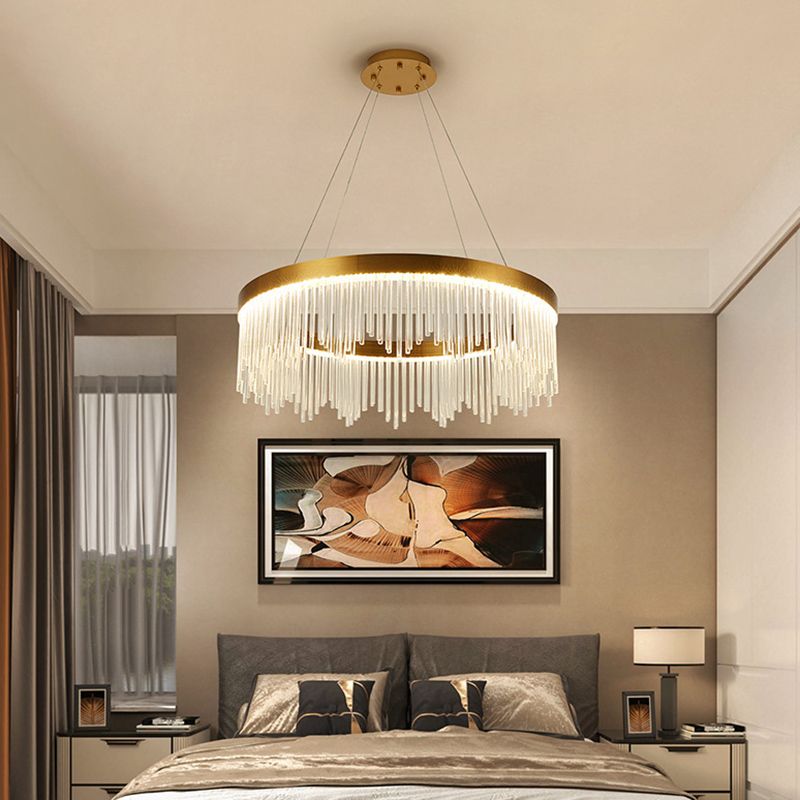 Modern Round Chandelier Glass Crystal Pendant Ceiling Lights with Adjustable Hanging Cord for Living Room