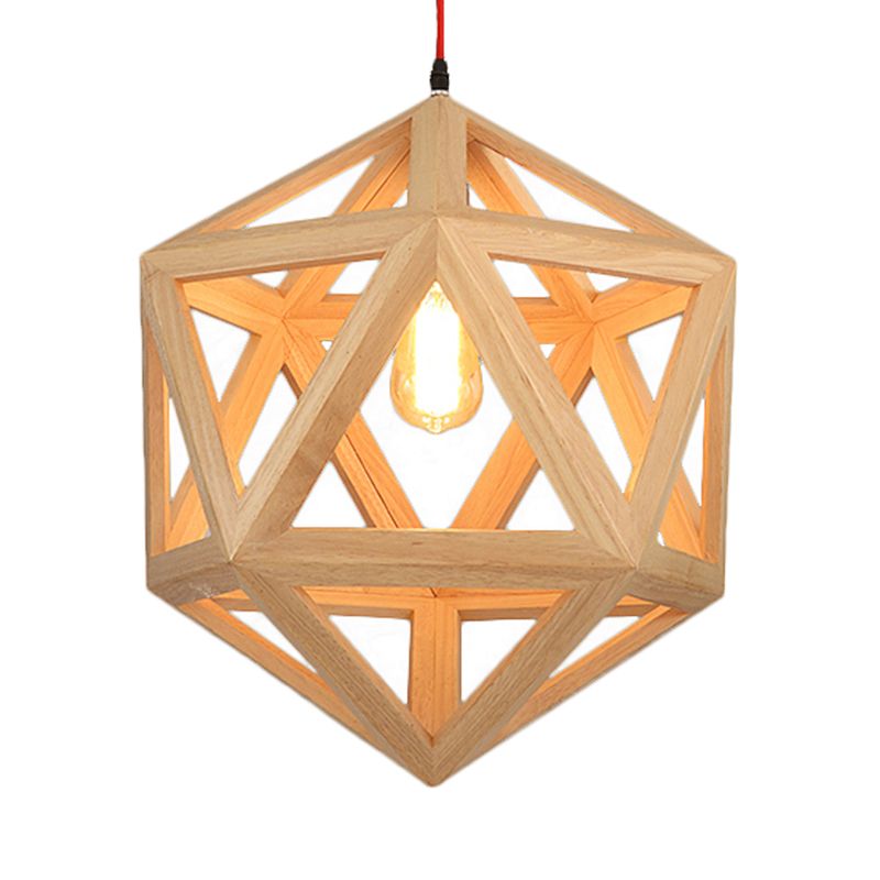 15"/19" Wide Cage Wood Drop Pendant Light 1-Head Ceiling Light Fixture for Dining Room