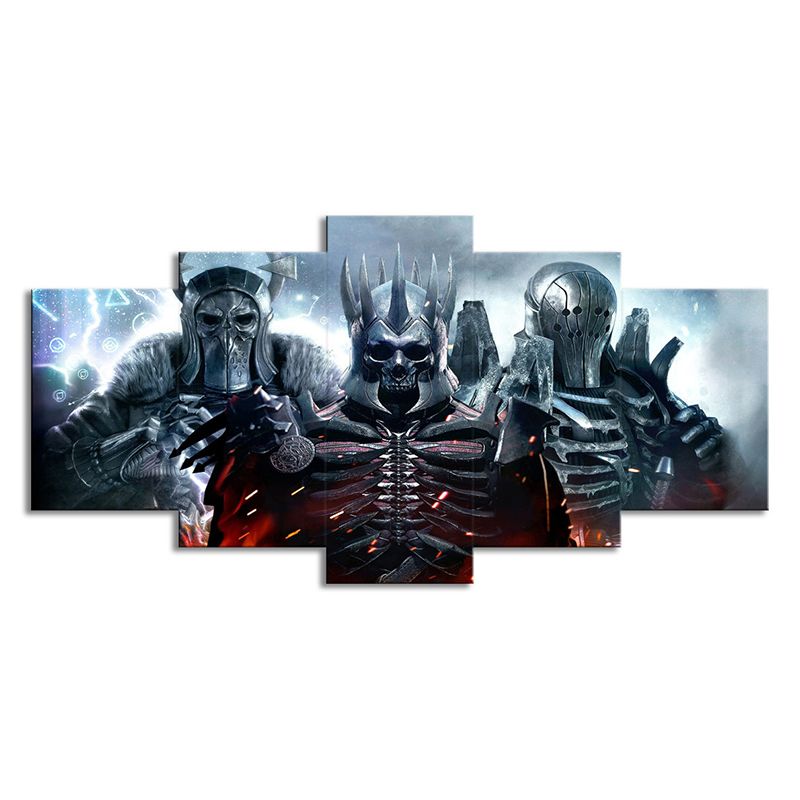 Kids Fictional Skull Troopers Canvas Blue Multi-Piece Wall Art Print for Teens Room