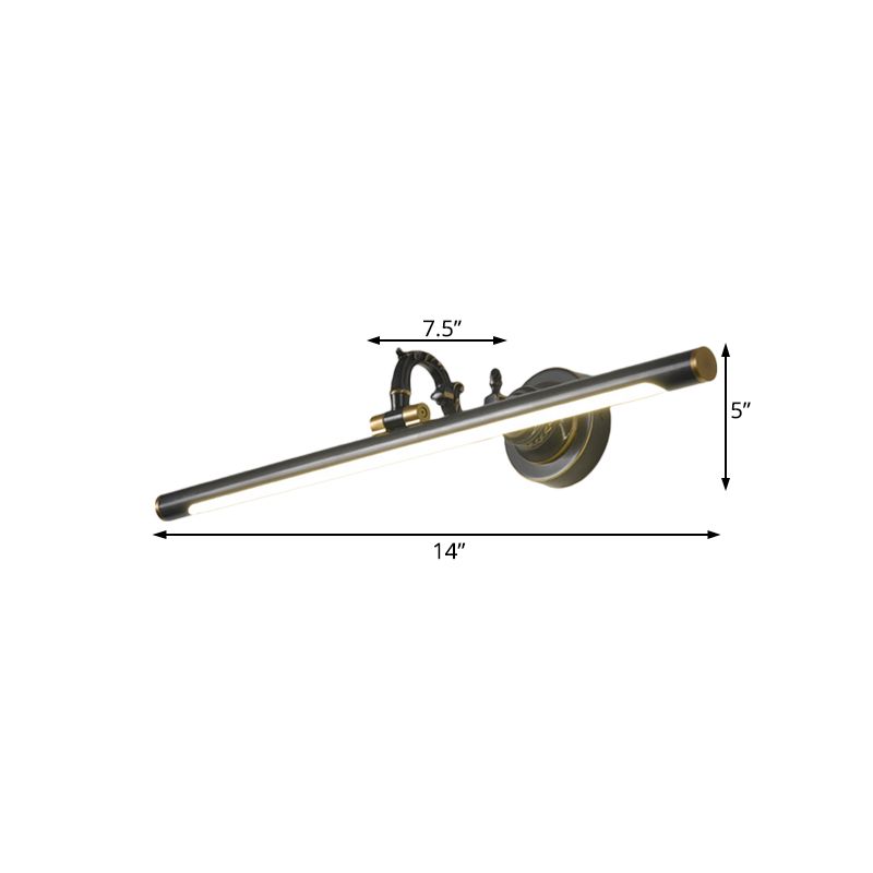 Rotatable Linear Vanity Mirror Light Metal Vintage Wall Mount Lighting in Antique Brass/Black, 14"/18"/23" W