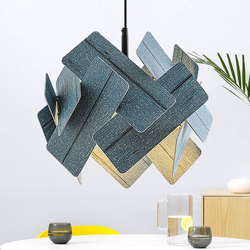 Acrylblütenform Pendellampe moderner nordischer Stil 1 hellrot/blau/helles Holz hängen Deckenlicht