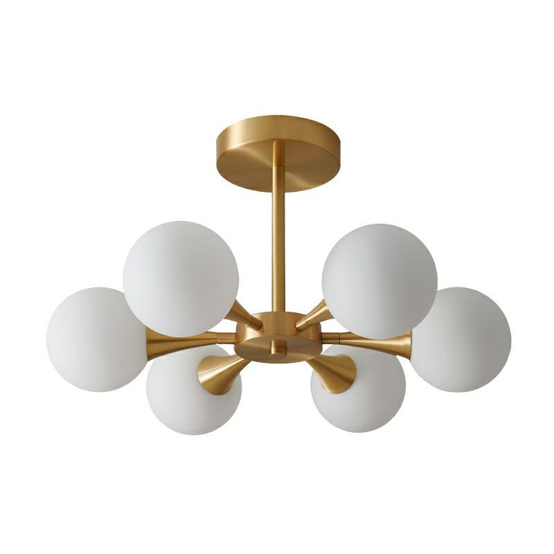 Brass Finish Radial Flush Chandelier Postmodern Ball Glass Semi Flush Mount Ceiling Light
